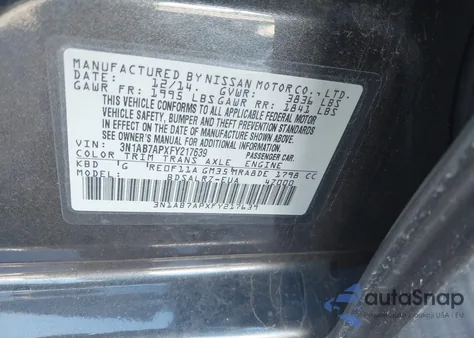 2015 Nissan Sentra Sr z USA, uszkodzony, nr VIN 3N1AB7APXFY217639